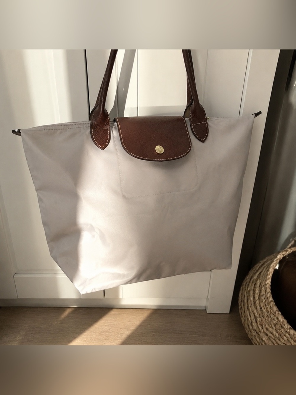 Longchamp Tote in Cream with Brown Trim - Picture 3 of 4
